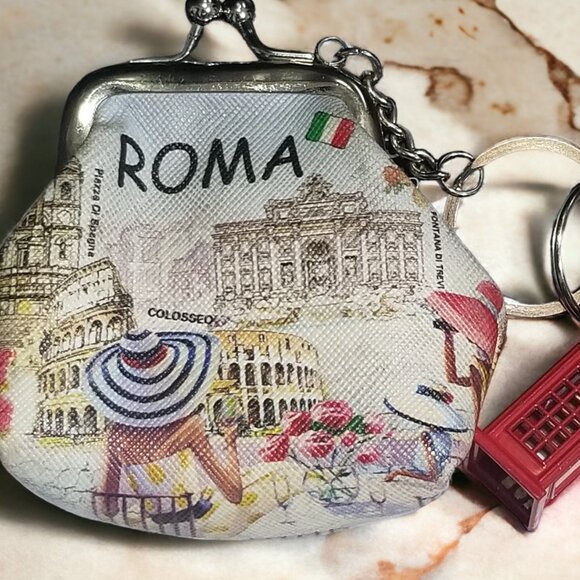 Roma Italy's Coin Purse & British Keychain London's Red Telephone Booth - Picture 10 of 10